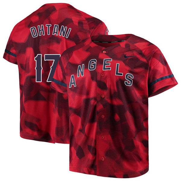 Angels 17 Shohei Ohtani Red Camo Fashion Jersey