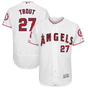 Angels 27 Mike Trout White 150th Patch Flexbase Jersey